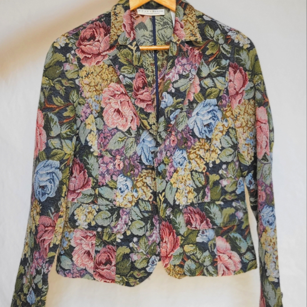 Maximalist Colorful Floral Liz Claiborne Blazer Woven Tapistry Statement Office